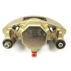 DeeMaxx 7,000 lbs. Gold Zinc Plated Finish Disc Brake Caliper w/Semi-Metallic Pads. Fit's 7,000 lbs. Trailer Axles. Will work with Kodiak & DeeMaxx Disc Brakes. Will work with 12" Rotors. Gold Finish. Floating Design floating caliper, common on production vehicles, has a piston or pistons only on the inboard side of the caliper. The floating caliper is mounted on pins or slides so that when the piston extends and presses the inboard pad against the rotor, the whole body of the caliper slides on its pins or guides in the opposite direction, bringing the outboard pad into contact with the rotor. Floating calipers cool better as the fluid and piston are only on the inboard side of the rotor. Floating calipers have fewer moving parts and seals to leak or wear out. Floating caliper design more easily incorporates a cable-operated parking brake.